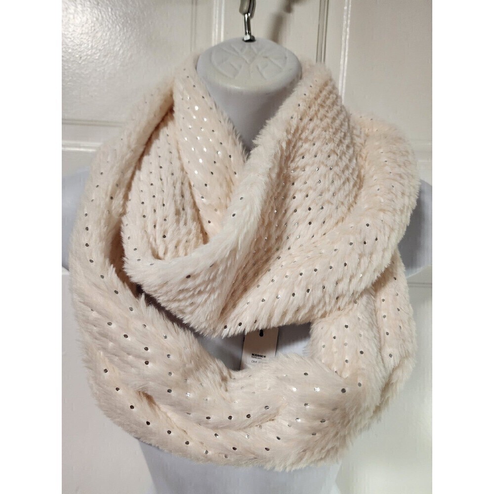 Apt 9 Woman’s infinity scarf ivory cream color with silver foiled dots